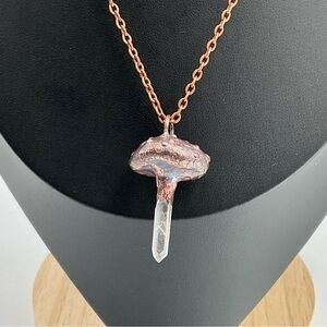 Copper Necklace Mushroom Fungi Quartz Crystal Gem Handmade Jewelry Pendant #B